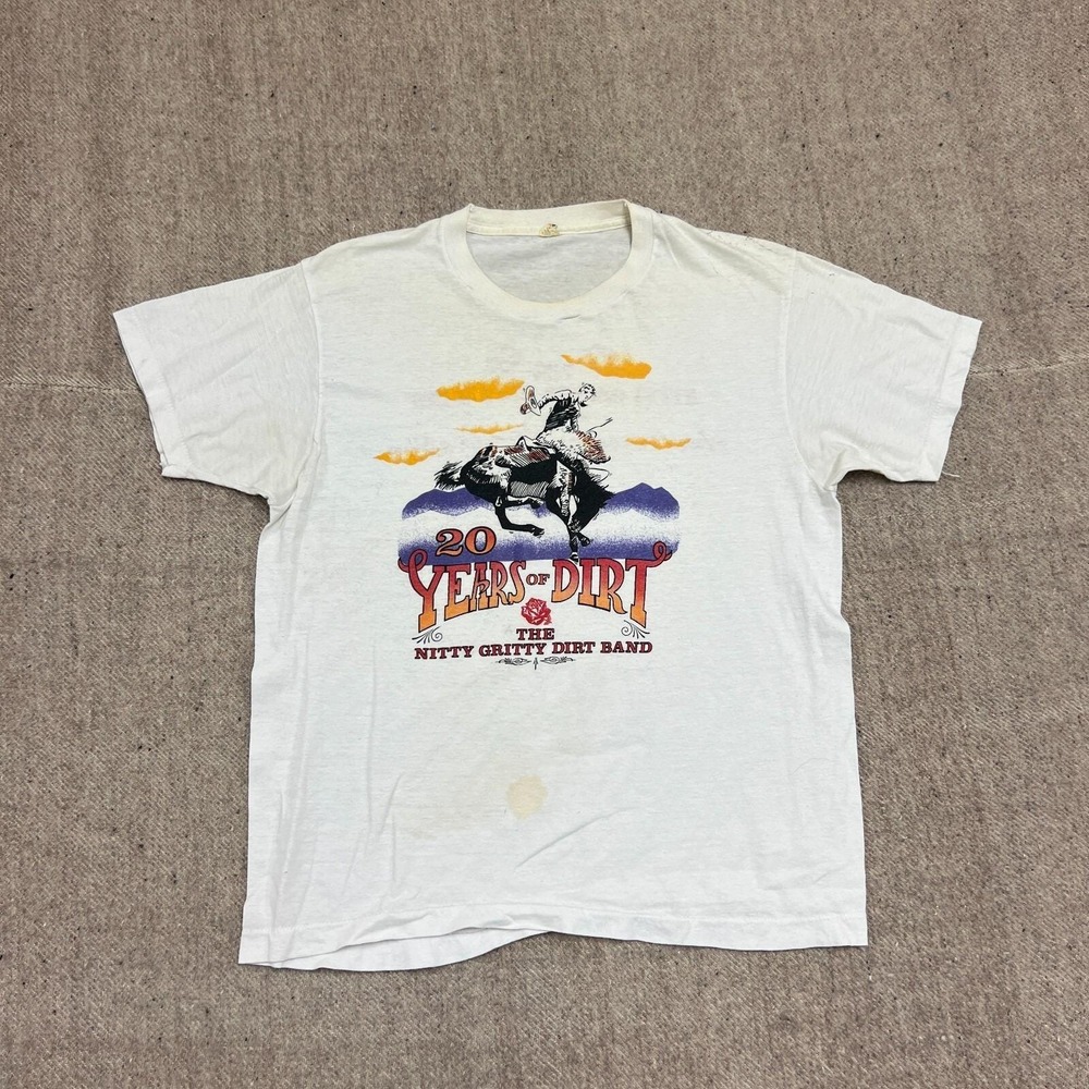 Vintage 20 Years Of Dirt Shirt Mens Medium White 1980s Nitty Gritty Dirt Band